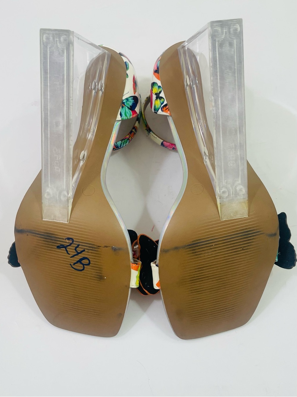 Betsey Johnson White Multicolor Butterfly Embellished Wedge Sandals - Picture 12 of 14